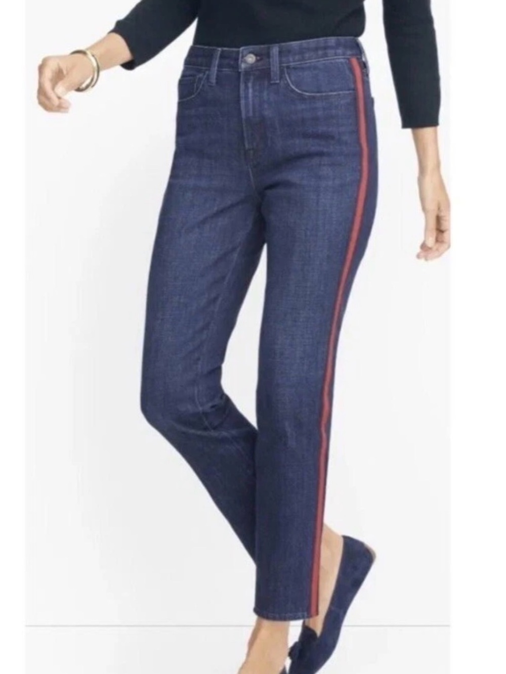 Talbots Modern Ankle Jeans with Velvet Ribbon/Side Stripe Size 14